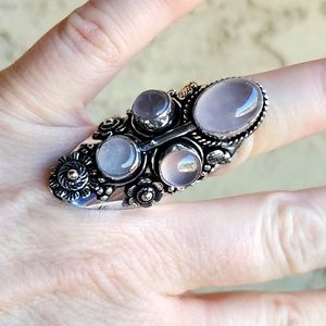 New Rose Quartz 925 Silver Statement Ring.